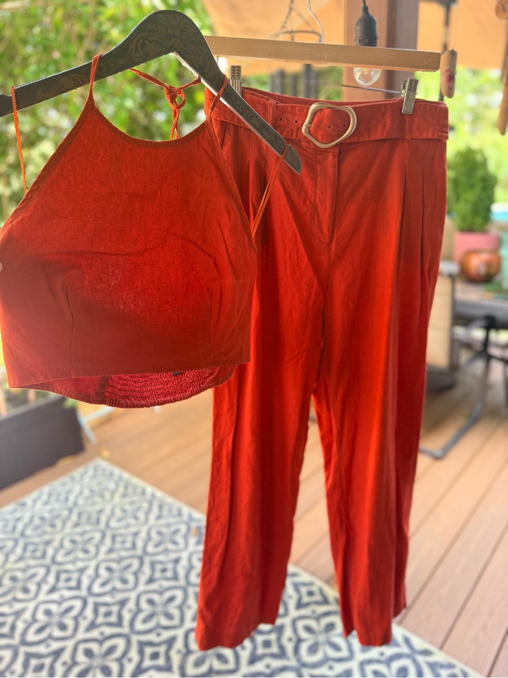 House of Harlow 1960 Rust Orange Linen Two-Piece Set